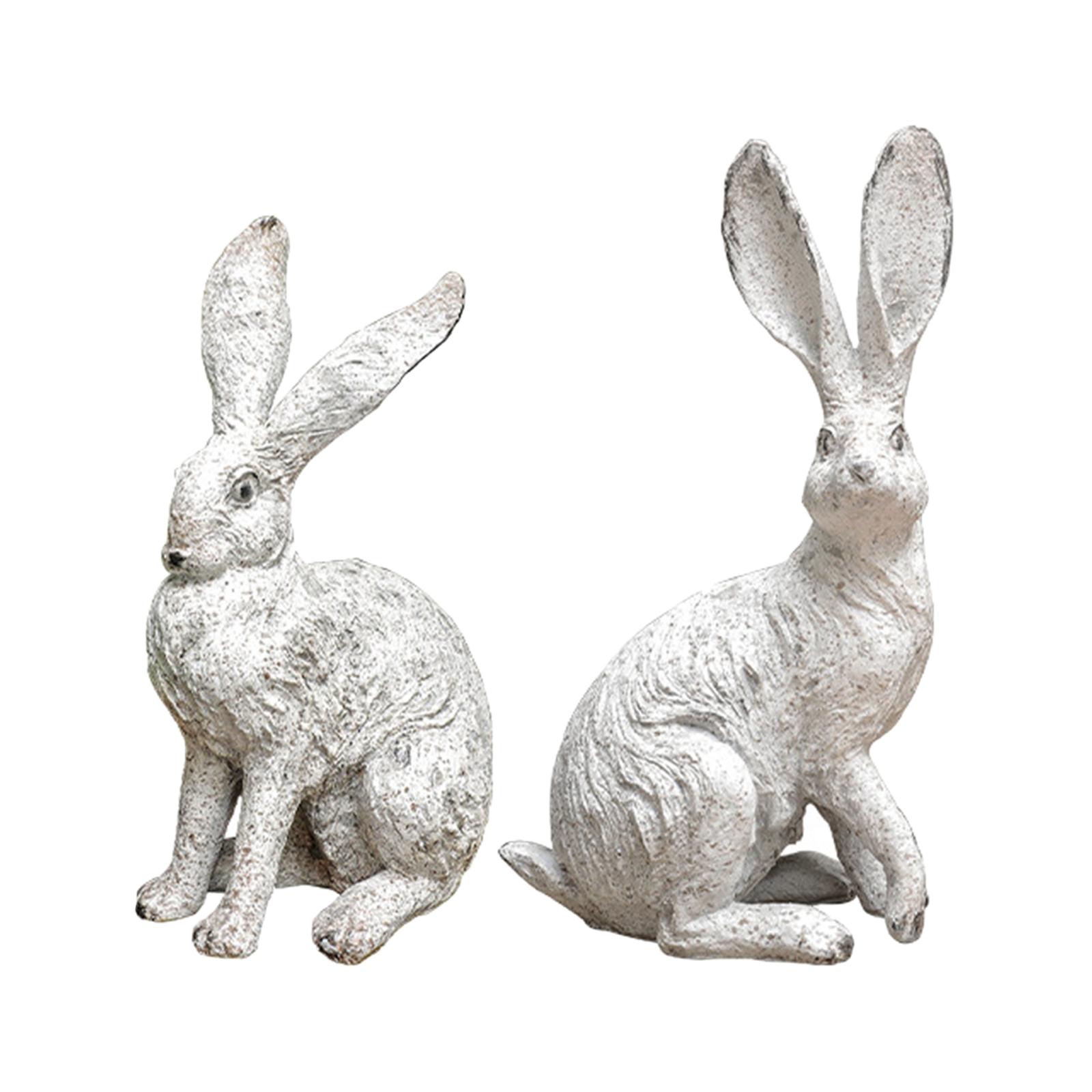 

2x Desktop Ornaments Resin Statues Bunny Figurines Home Decor Housewarming Statues for Room Courtyard Bookshelf белый