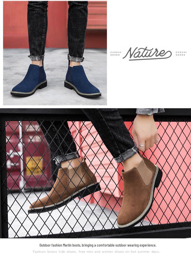 Botas Chelsea de Couro de Cano Alto Masculinas C510: Botas Curtas de Camurça Outono/Inverno, Slip-On, Casuais, Tamanho Grande, Forradas a Algodão.