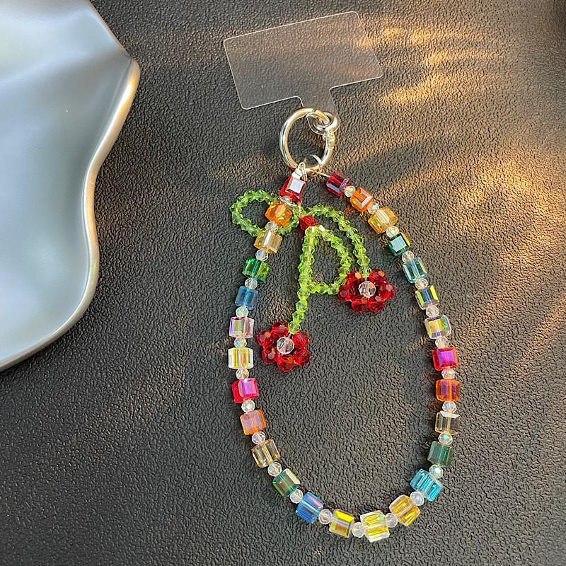 Handmade Green Beaded Flower Phone Chain With Crystal Tassels For Women And Men