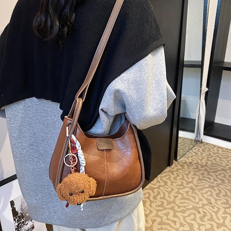 Chic Casual Brown Bucket Bag Women Unique Design Spacious Everyday Use Tote Bag