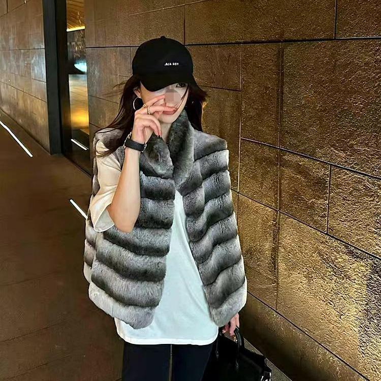 New Rex Rabbit fur vest female chinchilla high-end short thickened fur integrated vest