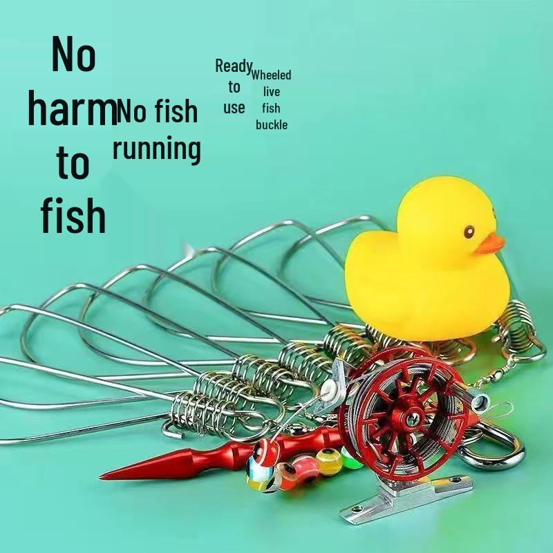 Stainless Steel Anti-Escape Fish Lock: Yellow Duck Design with Retractable Wheel