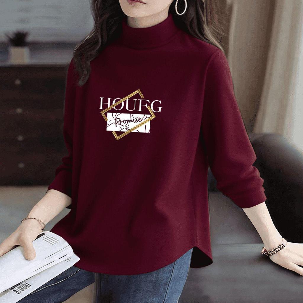 Women's Long-Sleeve Fleece Turtleneck Plus Velvet Slimming Base Layer Shirt