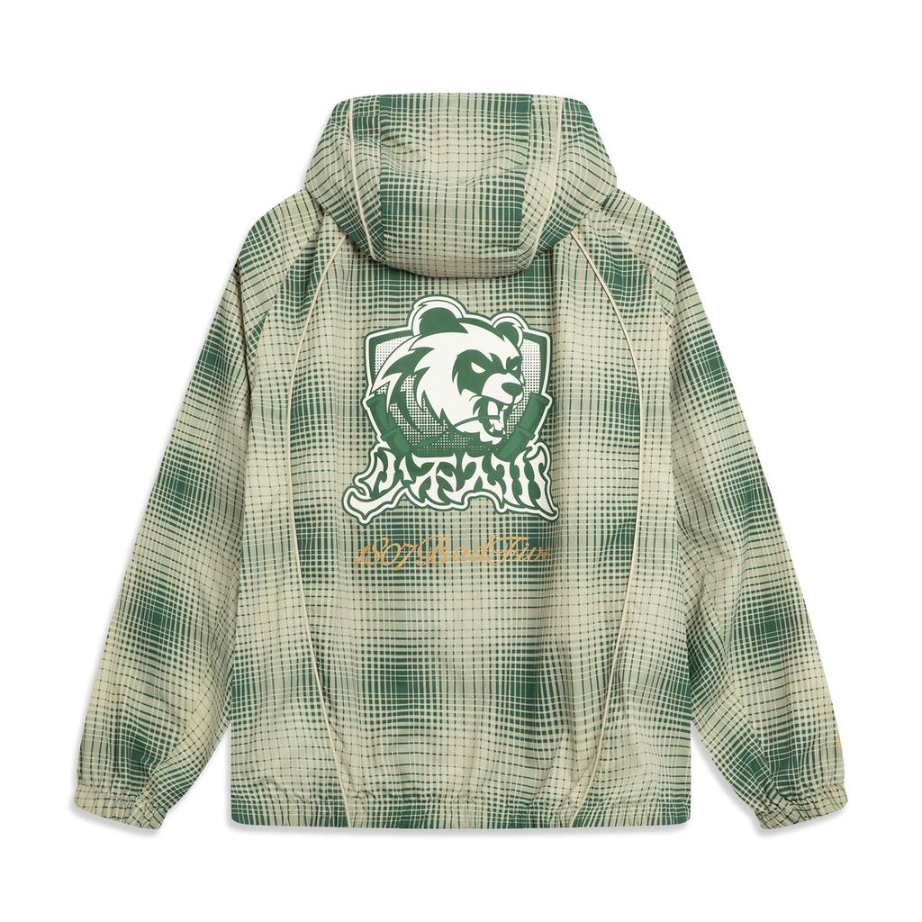 Li Ning Basketball Series Einfache Bequeme Vielseitige Kapuzenjacke Lockerer Print Sportjacke Herren Jacke Eden-Grün Schaum-Khaki-Karo AFDVH87-1