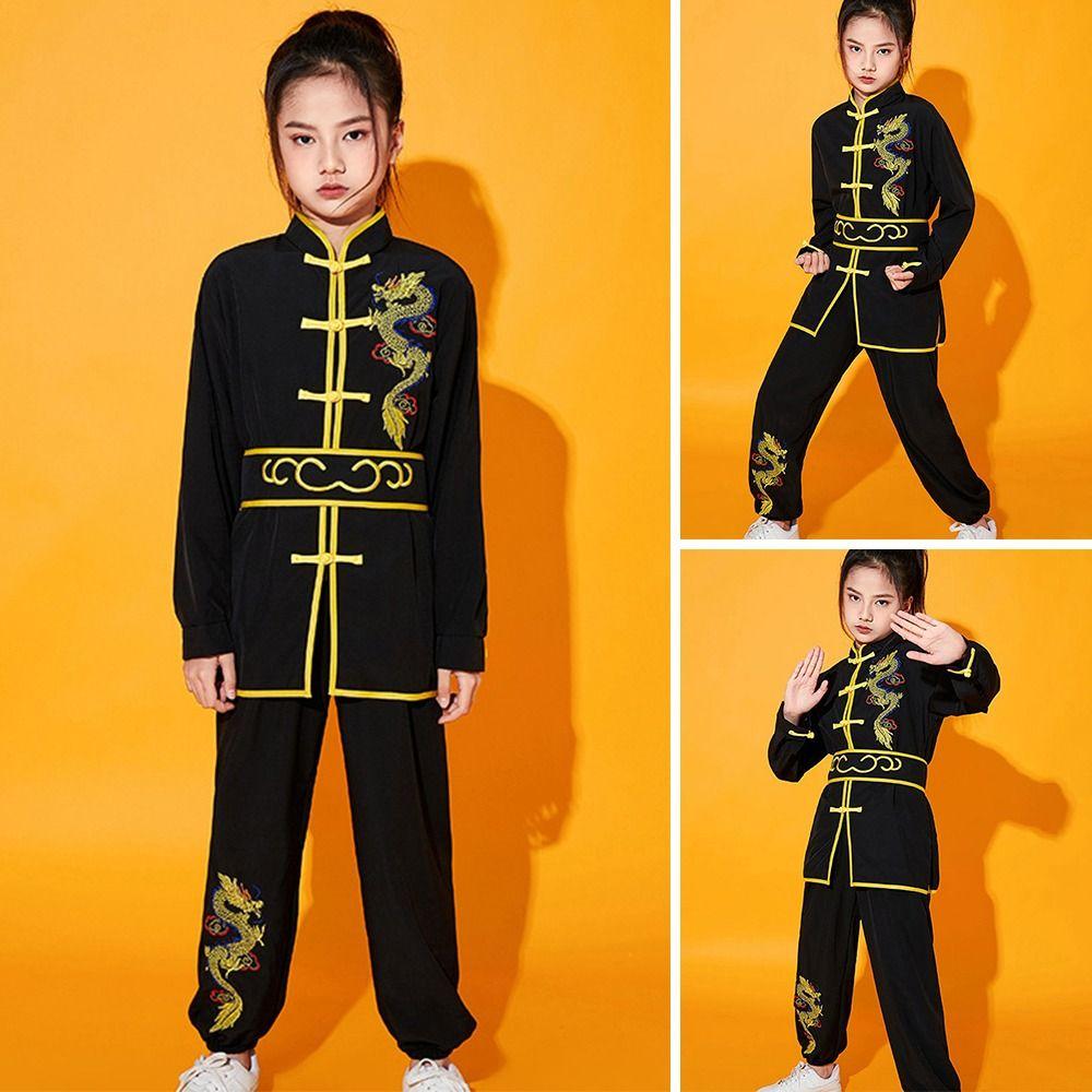 Long Sleeves Kungfu Uniform Chinese Traditional Martial Art Uniform Kids Boys Girls