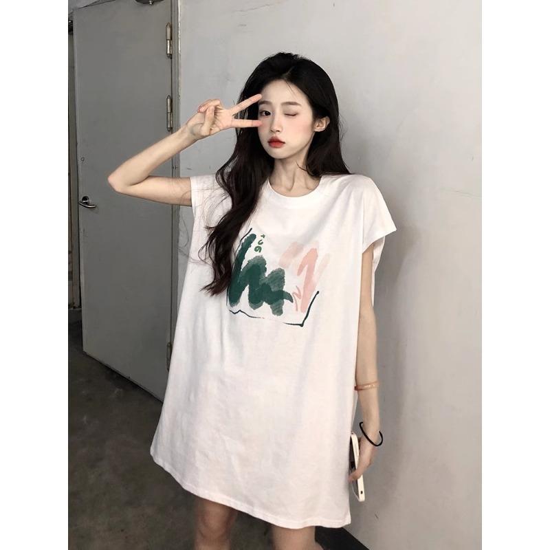 Women's Mid-length T-shirt Summer Student Pajamas Top I Small Vest Home Nightdress