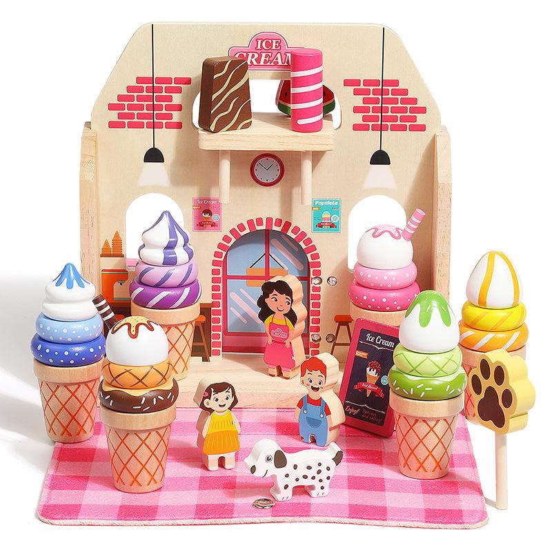 Wooden Afternoon Tea Ice Cream Dessert Simulation Tea Set Suit Portable Box Play House Educational Toys