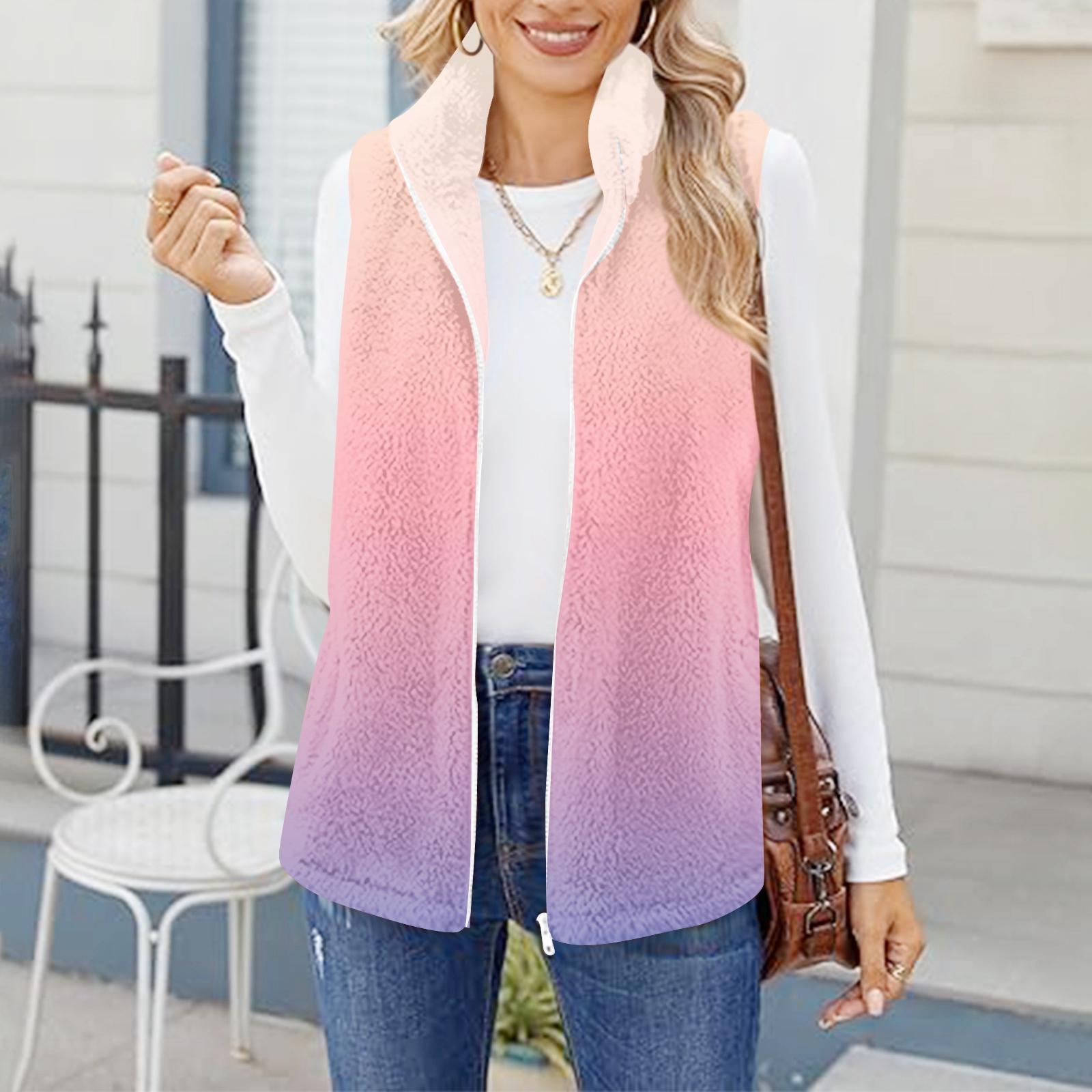 Женский модный и теплый флисовый кардиган-жилет с градиентным принтом L