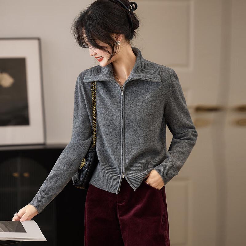 Srcr Double Zipper Pure Wool Knit Cardigan M