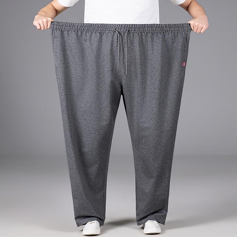 

Men s Casual Pants With Ice Silk Drape, Tied Rope, Elastic Waist, Straight Leg Sports Pants, Men s 9XL сірий