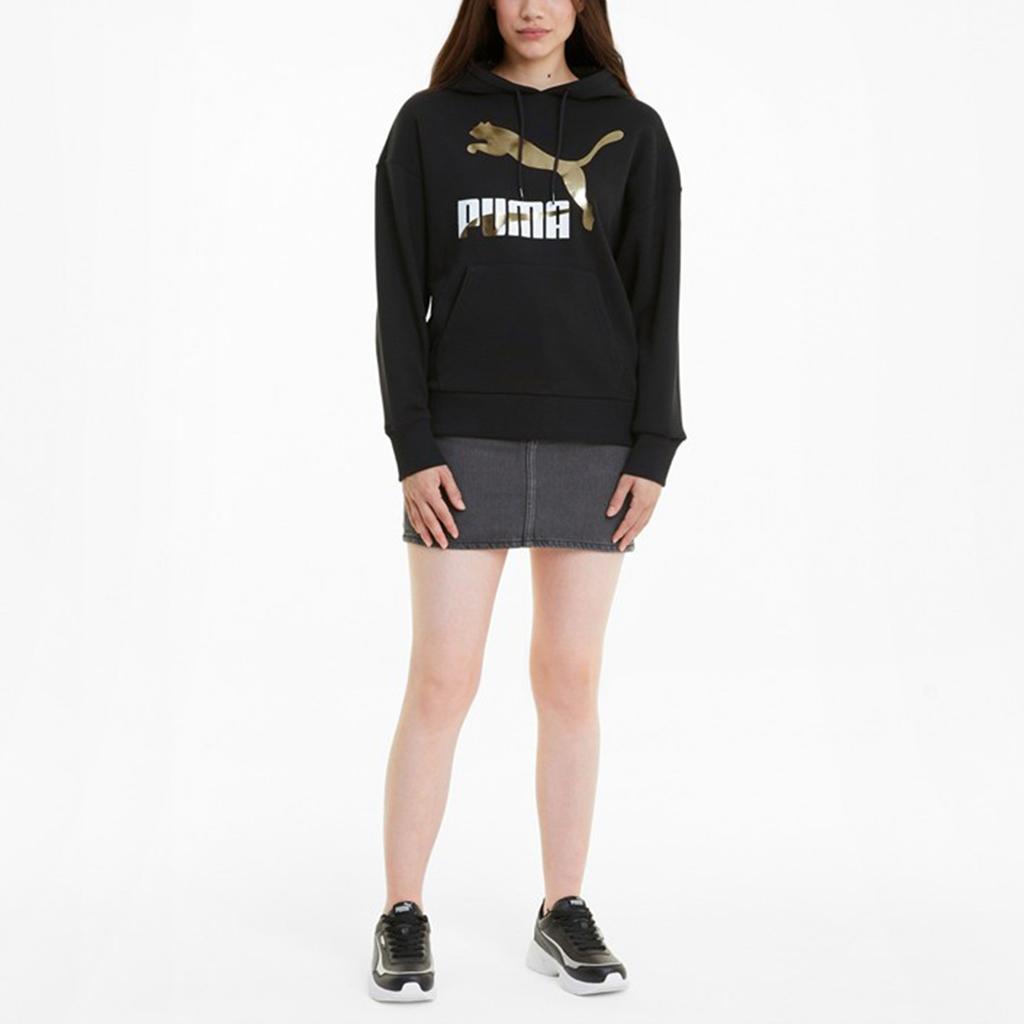 (WMNS) PUMA Classics Logo Printing Sports Hoodie Black Women's 531385-51