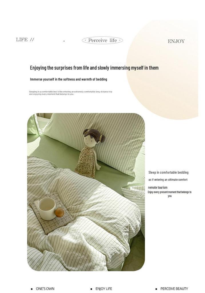 Ins Style Cotton Brushed Stripe Bedding Set: Skin-Friendly Bed Sheet, Duvet Cover, and Bed Skirt for Student Dorms