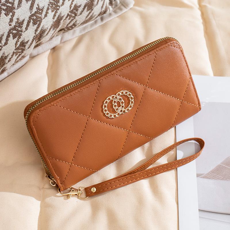 

Новый женский кошелек Женский длинный клатч Стильный и простой кошелек с ромбовидным узором коричневый