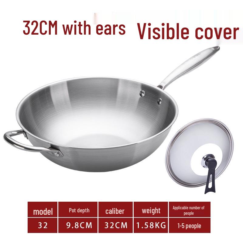 Germany Non-stick Stainless Steel Wok for Induction and Gas Stoves, Flat-bottomed Cookware.