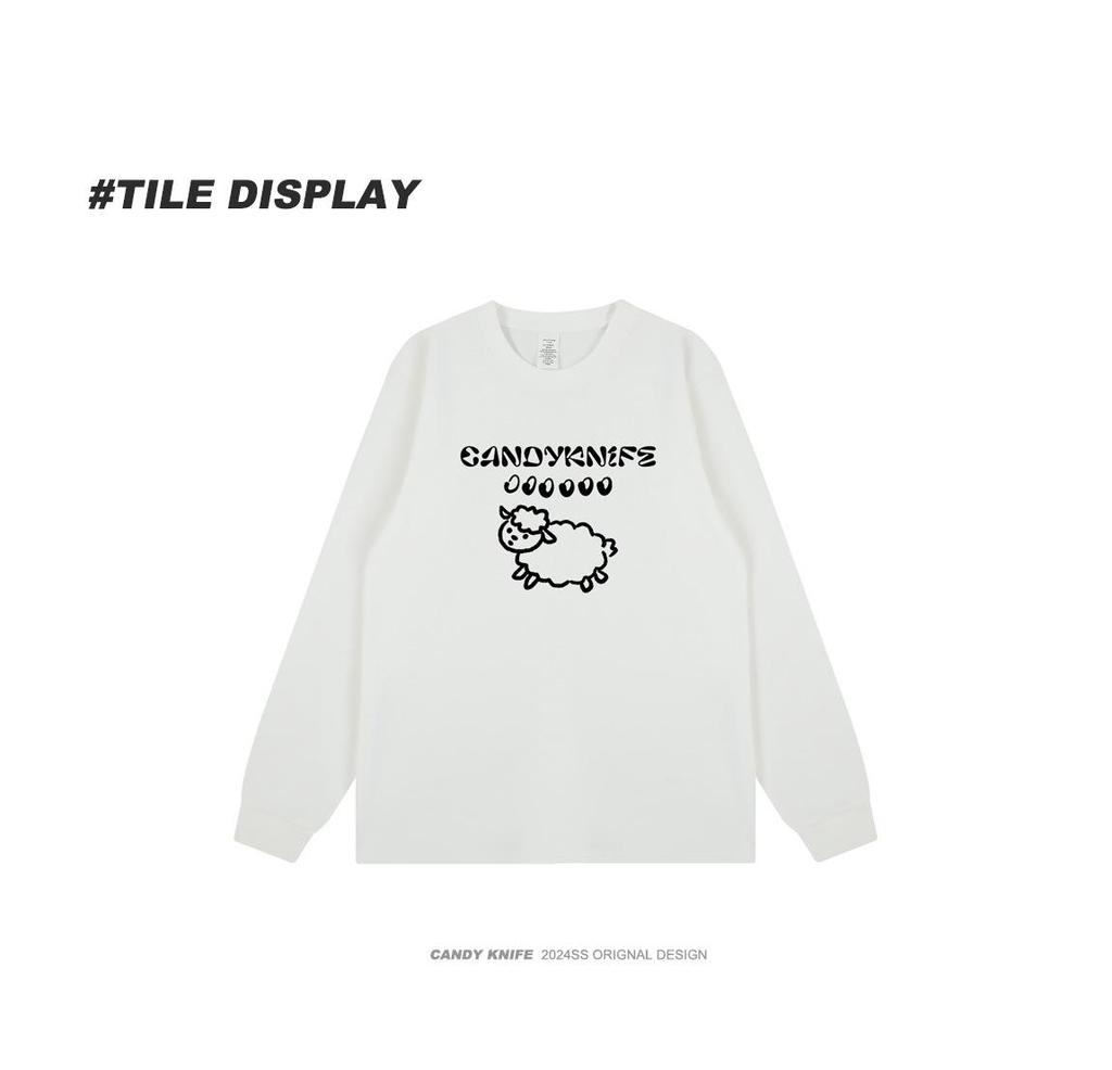 Adorable Japanese Cartoon Lamb Print Versatile Long-Sleeve Top for Autumn/Winter