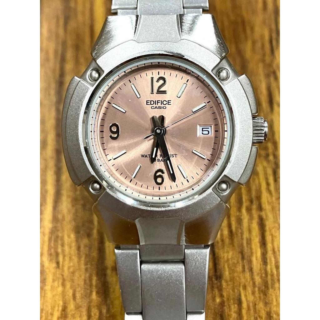 Used CASIO EDIFICE Watch, New Battery Replaced, Pink Dial