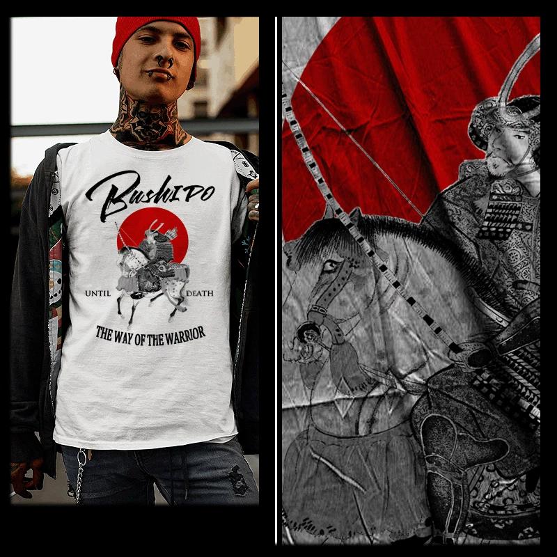 Samurai t-shirt bushido code Japanese warrior Ronin Kanji duel White tee S-3XL S
