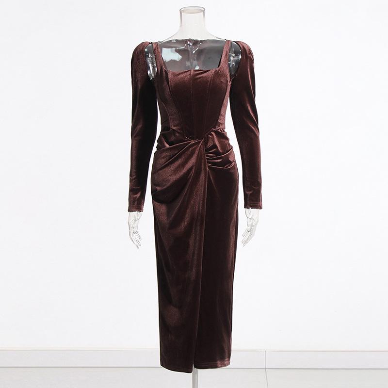 Velvet Faux Two-Piece Twist Dress: Spring 2025 Slimming Long-Sleeve for Women