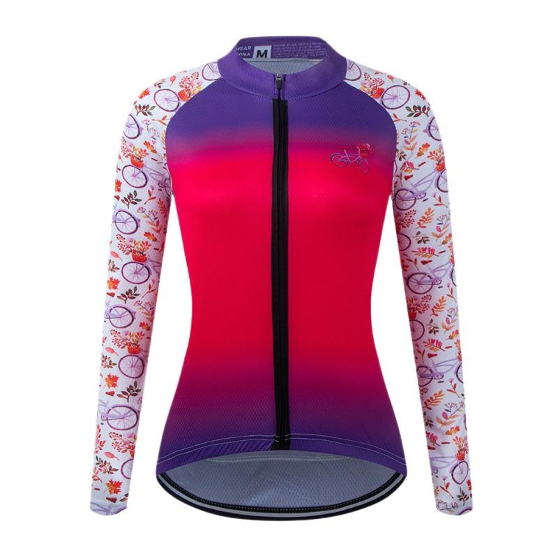 1 Womens Long Sleeve Cycling Jersey Butterfly Print Slim Fit Quick Dry Breathable Road Bike Sport Top