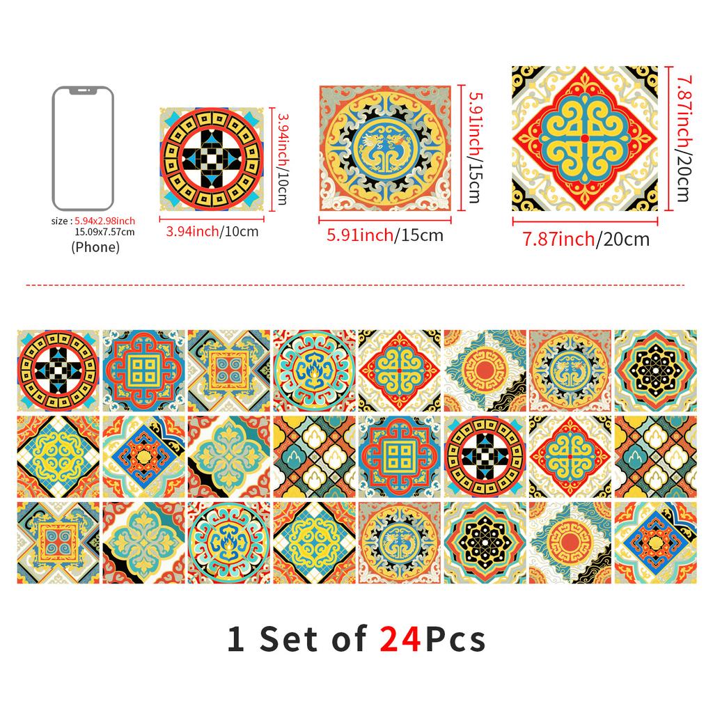 24 szt. Naklejki na płytki w stylu europejskim Kuchnia Samoprzylepne Odporne na olej Naklejki ścienne Wodoodporny Winyl Zdejmowalne Naklejki ścienne