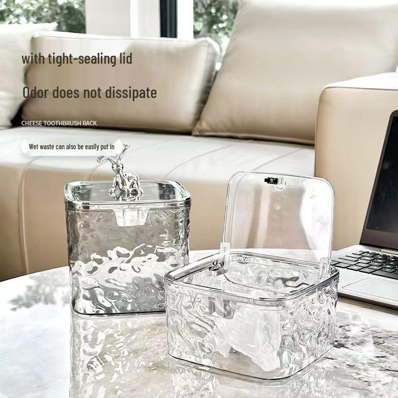 Compact Desktop Trash Bin with Lid, Press-Type Pop-Up Wastebasket for Kitchen, Dining, or Office Use