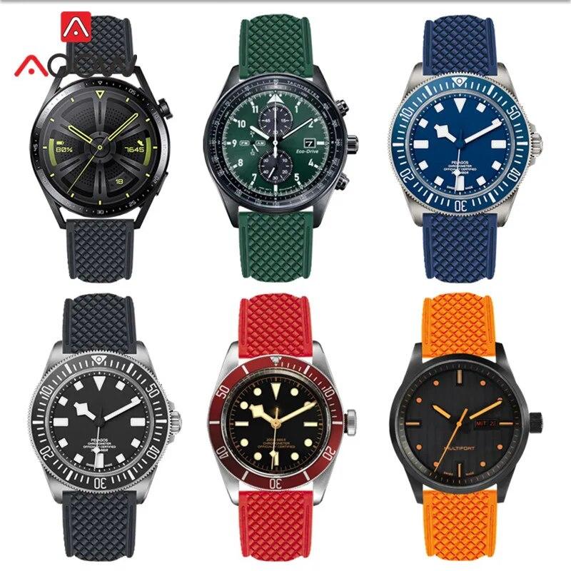 Fluoro Rubber Strap 20mm 22mm Quick Release Soft Sport Waterproof Stainless Steel Butterfly Buckle Men Replacement Watch Band