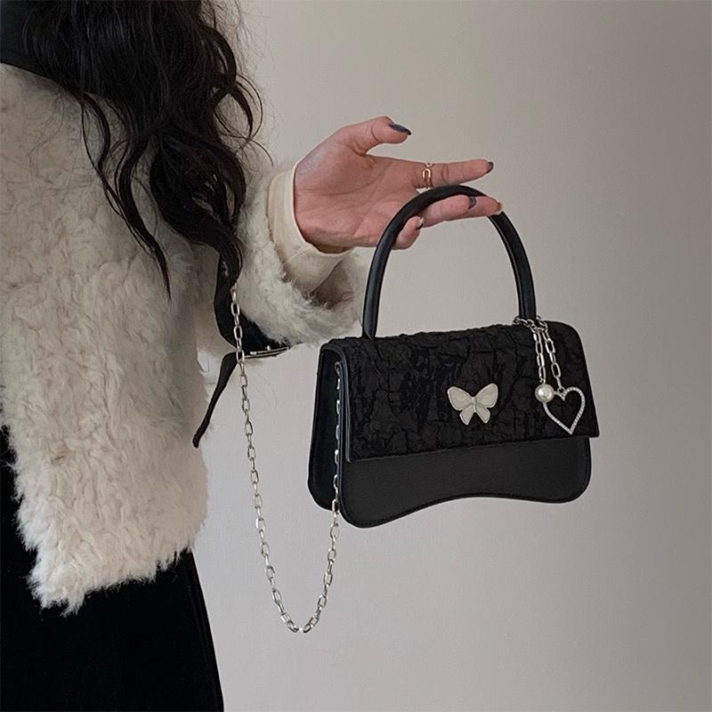 IELGY женская маленькая квадратная сумка-мессенджер на цепочке Love бабочка черного цвета — фото 7