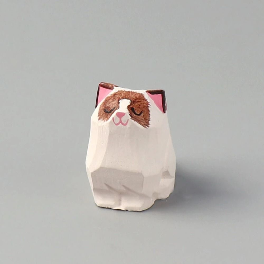 Painted Cat Dog Statues Mini Small Animal Dolls Wooden Animal Figurine Birthday Holiday