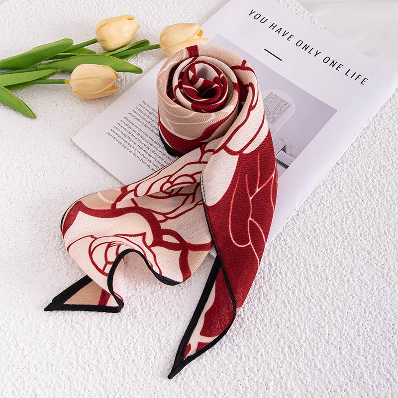 Spring New Retro Printed Women's Silk Scarf Flower Triangle Scarf Headscarf Scarf Accessories Scarf Outer Shawl