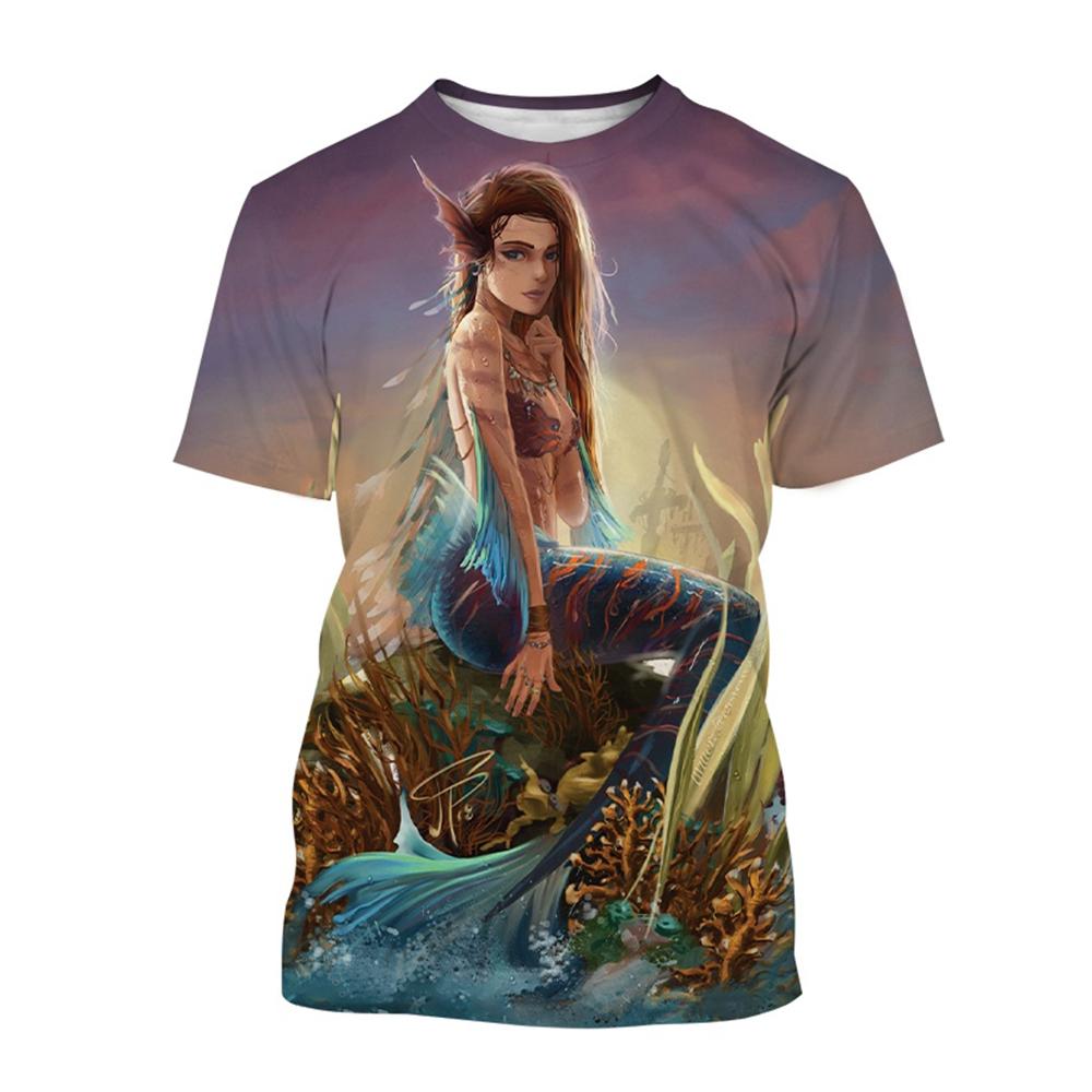 Sexy Mermaid 3D PrintCasual T-Shirts Ocean Girl Fashion Men's Women's Casual Street Harajuku Hip-Hop Street Style T-Shirt Tops