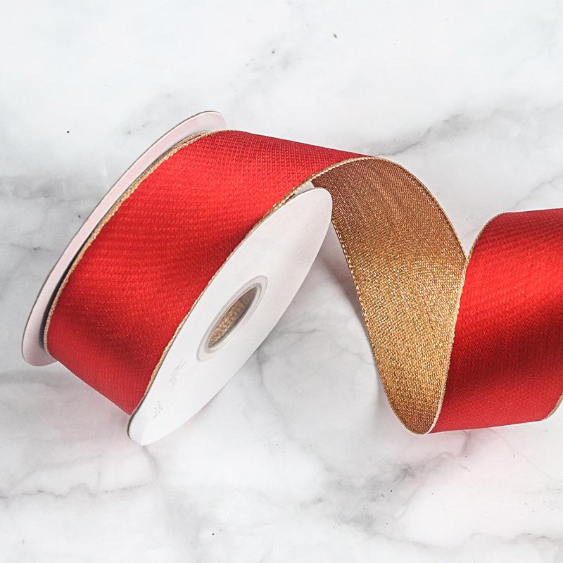 Romantyczna i Przytulna Świąteczna Wstążka Kopia Drutu Dwustronna Metalowa Srebrna Czerwona Zielona Złota Poliestrowa Wstążka Opakowanie Pudełka na Prezent Dekoracyjne Wiązanie Kolorowa Wstążka