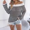 Spring and Summer Striped Openwork Comfortable Loose Knit Shirt for Women with Beach-style V-Neck Top
