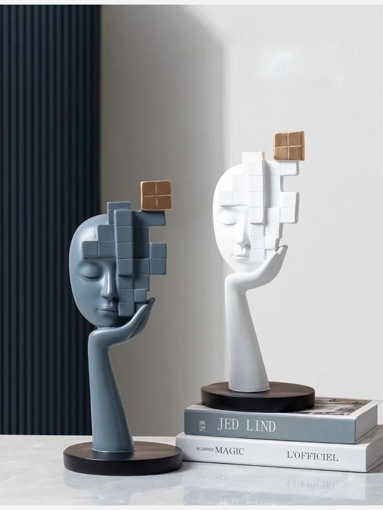 Abstract Face Sculpture Crafts High-end Character Figurine Living Room Wine Cabinet Art Ornaments Home Decoration Gift