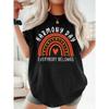 Womens Harmony Day Tee Rainbow Heart Print Loose Fit Round Neck Short Sleeve Soft Breathable Comfortable Machine Washable Spring