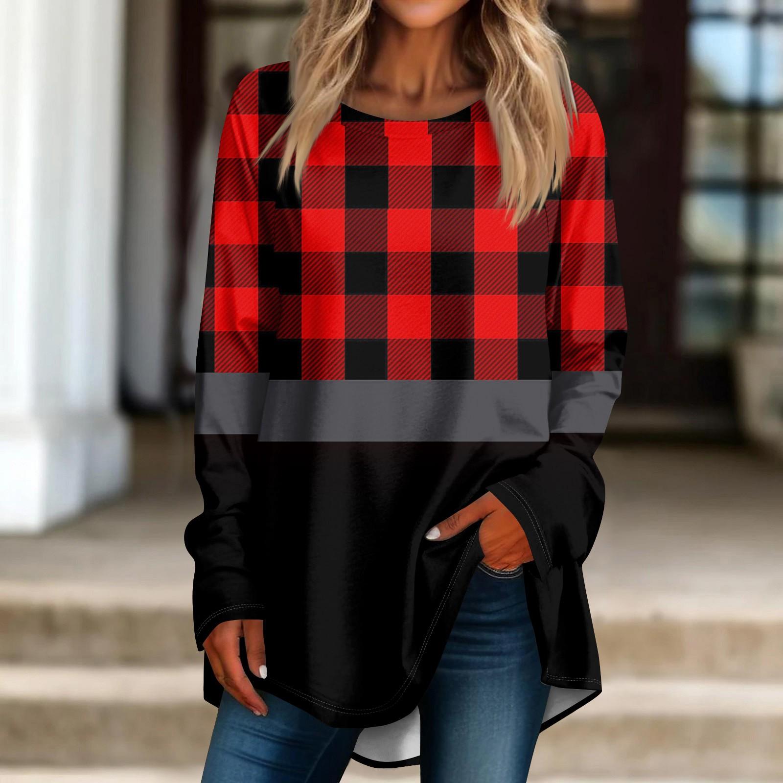 

Женская повседневная футболка больших размеров с длинными рукавами и круглым принтом, верхний пуловер XL красный