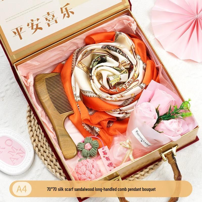 Elegant Scarf & Sandalwood Comb Gift Set with Bouquet
