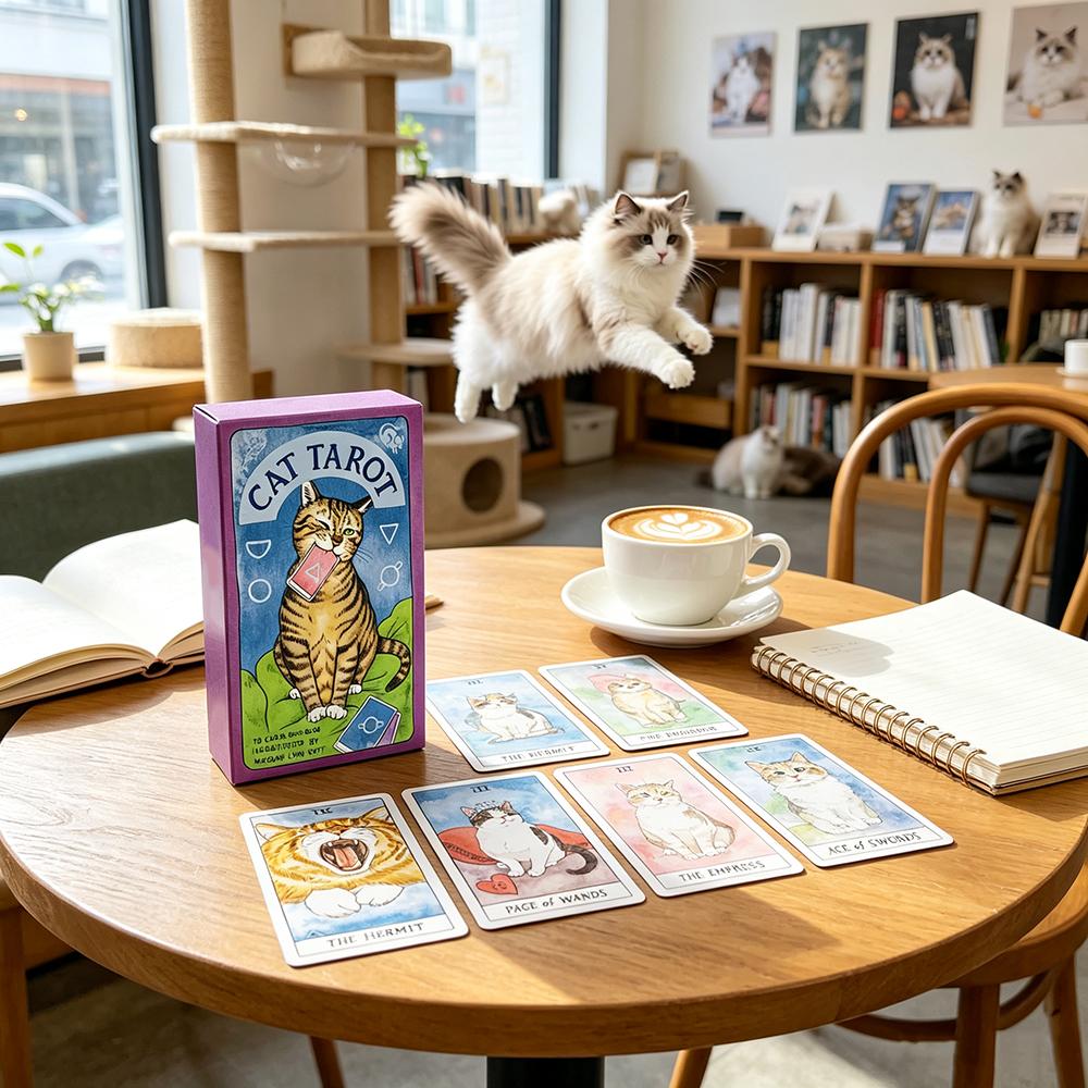 Cat Tarot Cards 78 Cute Cat Design Tarot Cards English Version Spiritual Divination Board Games for Tarot Readers & Cat Lovers
