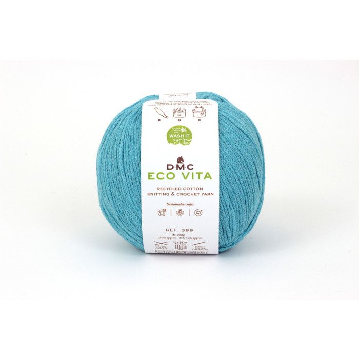 Fil Coton Recyclé Eco Vita 3mm 100g Tricot et Crochet Col. 187 bleu