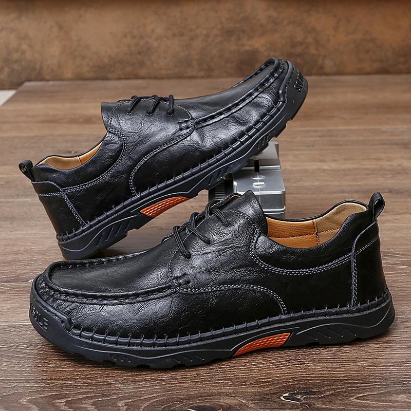 FashionHandmade Soft Soled Men's Genuine Leather Shoes Comfortable Casual Shoes Outdoor Jogging Shoes Wear-resistant Men's Loafers