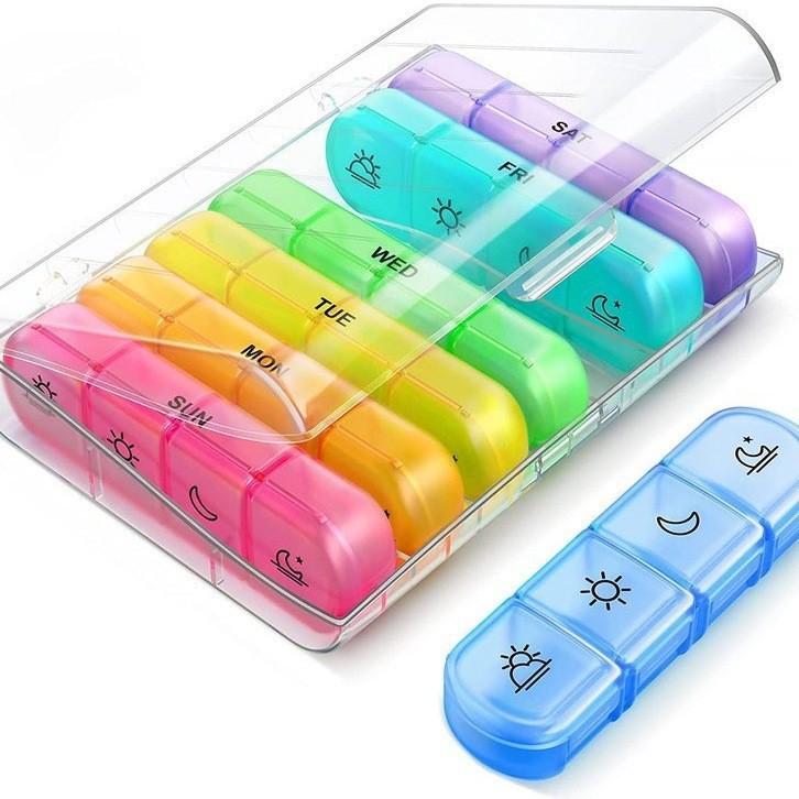 

2023 Portable 28-Compartment Black Pill Organizer - 7 Colors, Weekly Model