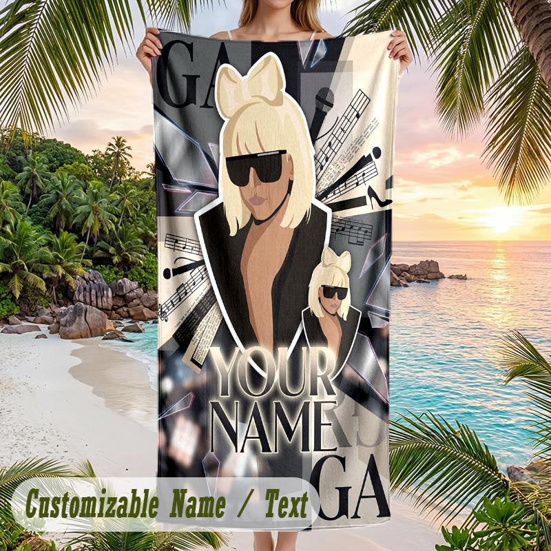 Lady Gaga Strandtuch, Personalisierter Benutzerdefinierter Name Text, Schnelltrocknendes Großes Saugfähiges Handtuch Für Strand Pool