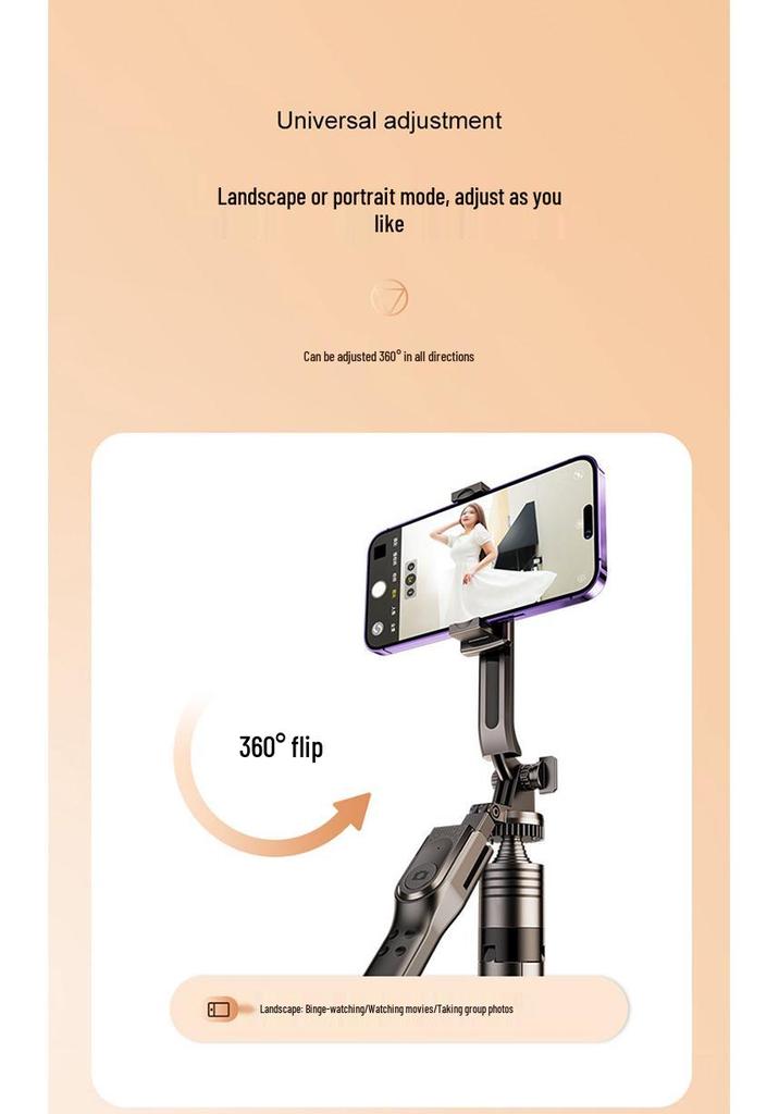 Universal Rotating Selfie Stick Tripod with Anti-Shake Gimbal for Mobile Phones – Ideal for Live Broadcast and Travel Photography