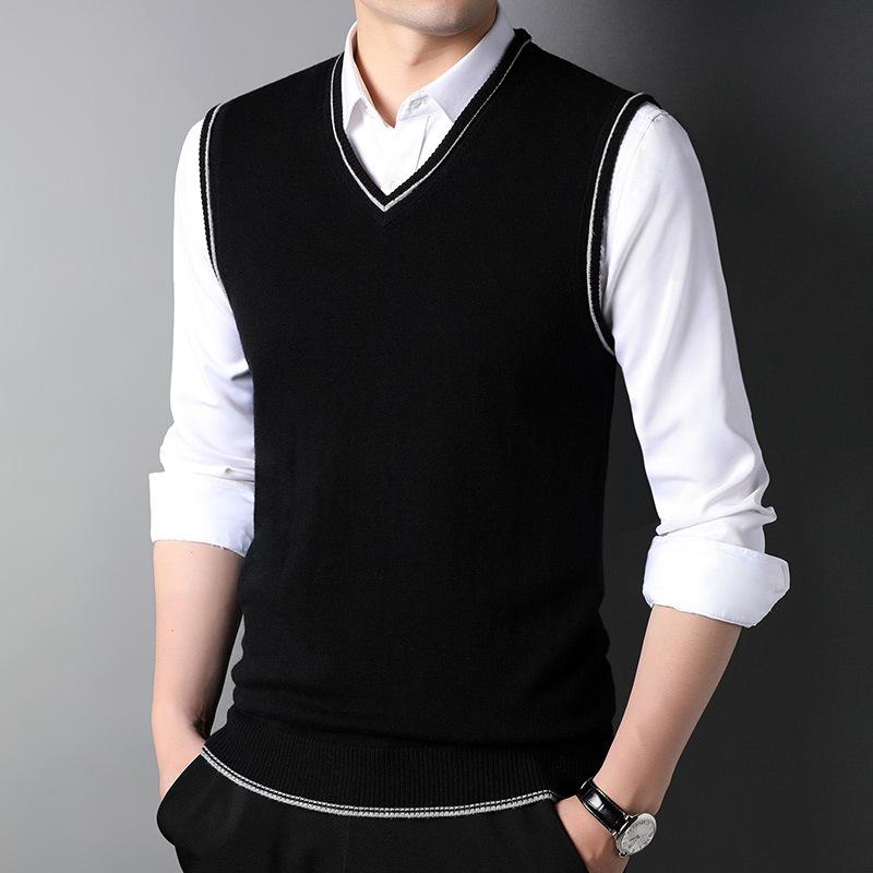 

Шерстяной жилет мужской осенний новый пуловер молодежный теплый жилет без рукавов повседневный модный вязаный жилет мужской топ 105