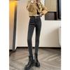 Versatile high-waisted double-buckle small-footed jeans for women, autumn and winter, small high-waisted personality, tight-fitting pencil jeans