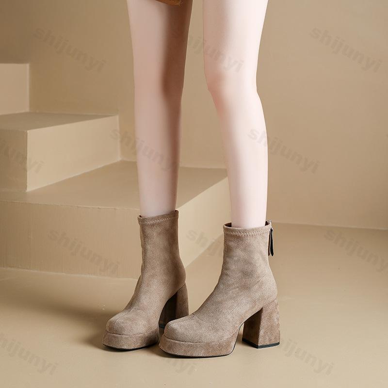 Women's Fashion High-heeled Boots 2026 Autumn New British Style Anti-slippery Versatile Platform Zipper Fashion Ankle Boots