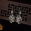 Retro Court Style Sea Blue Topaz Flower Water Droplet Shape Dangle Earrings for Women Luxury Temperament Piercing Jewelry Gifts
