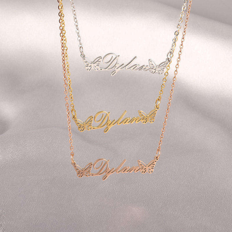 Custom Popular Butterfly Pendant Stainless Steel Jewelry Letters Name Fashion Girl Necklace