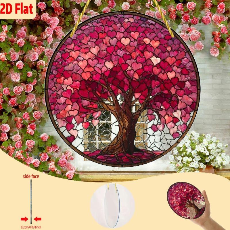 2D Flat Romantic Pink & Red Heart-Shaped Branch Acrylic Decoration Sign, Suitable for Wall Decoration, Porch, Room, Villa, Accents Home, Hallway, or W
