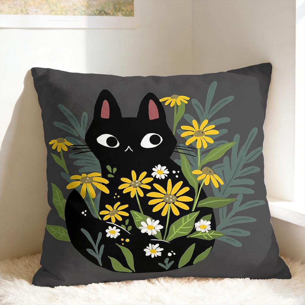 Black Cat Pillow Cover Soft Cushion Cover Cute Funny Pillow Case For Sofa Car Home Decor