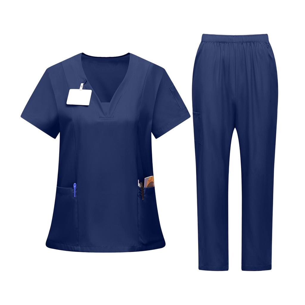 Damen-Uniformset mit V-Ausschnitt Kurzarm-Oberteil und Hose